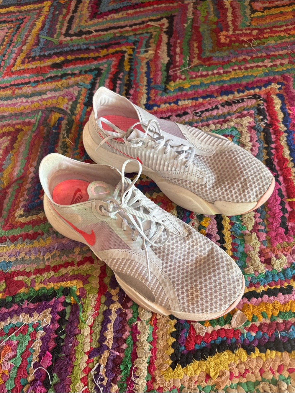 Nike Women’s White Athletic Mesh Sneakers with Pink Swoosh superrep
